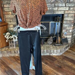 Bundle: H&M Leopard Crop Top, Coco Bianco Top & Commando Faux Leather Leggings